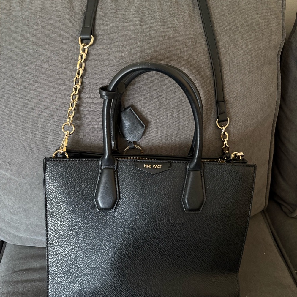 Nine West Black Tote with Gold Chain Detail